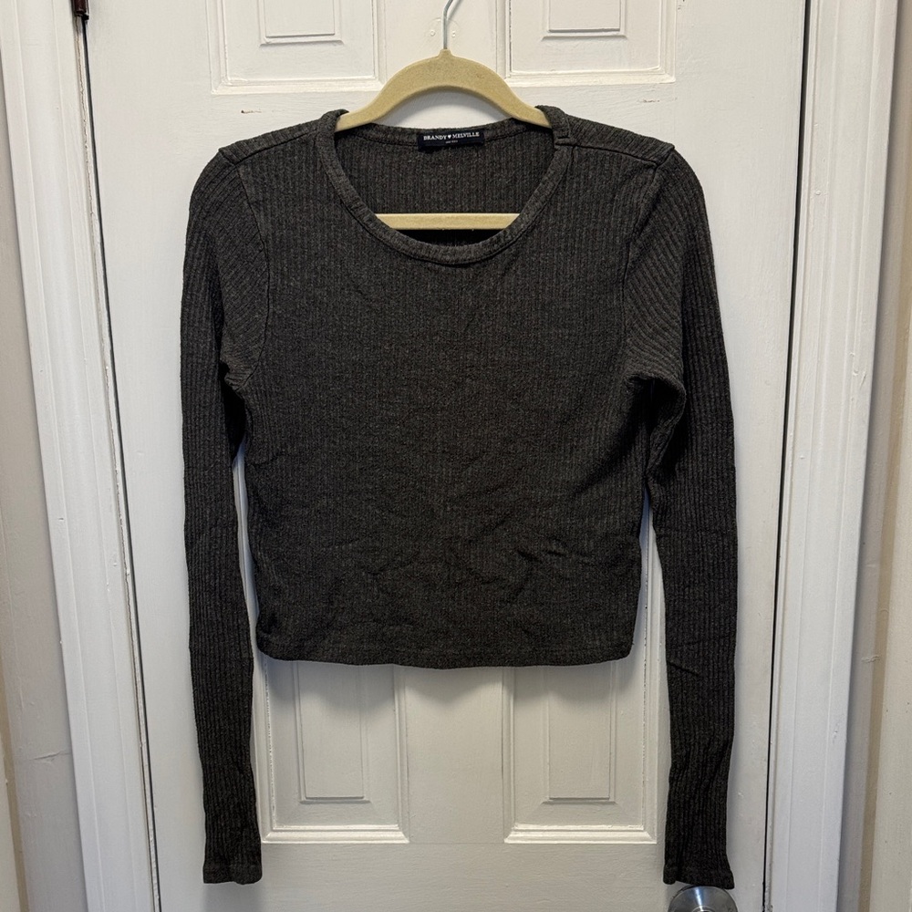 Brandy Melville Dark Gray Ribbed Long Sleeve Top